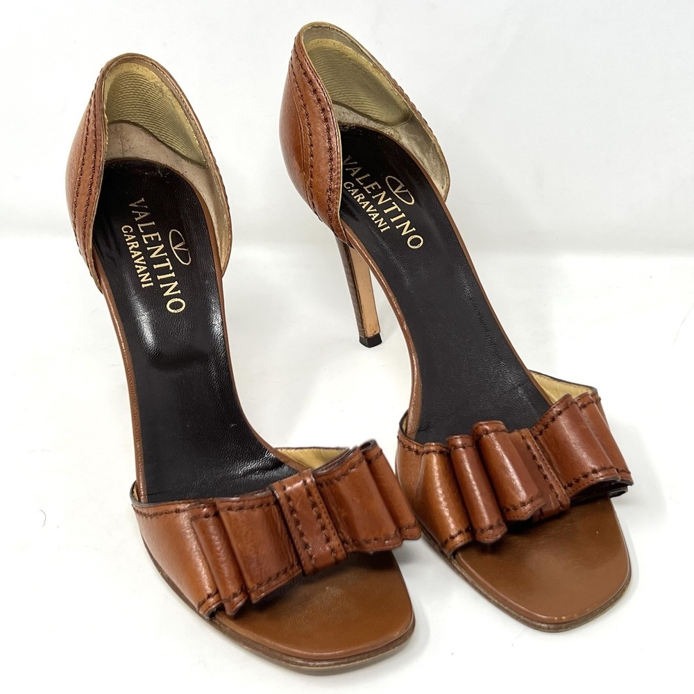 Valentino Garavani Brown Leather Bow D'Orsay High Heel Pumps Size 39.5